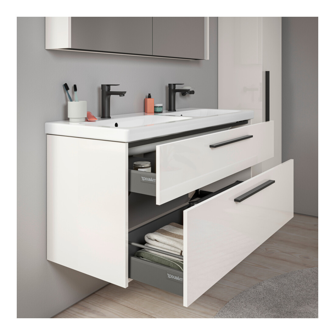 Duravit Waschtischunterschrank D-Code 118,4x55,5x46cm, 2 L, S, we. hgl, Gr. sw