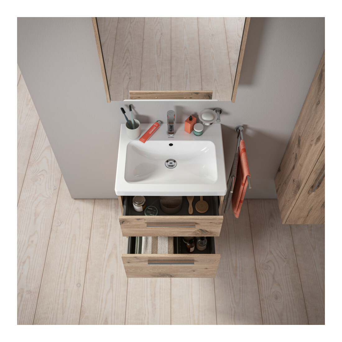 Duravit Waschtischunterschrank D-Code 58,4x55,5x46cm, 2 L, S, E Marmor, G chr