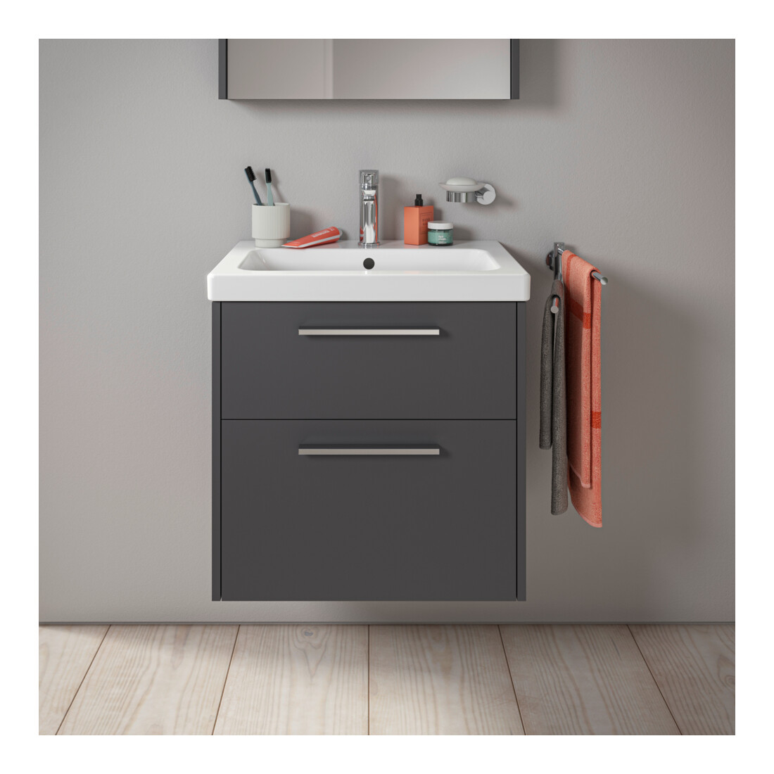 Duravit Waschtischunterschrank D-Code 58,4x55,5x46cm, 2 L, S, gra ma, Gr. chr