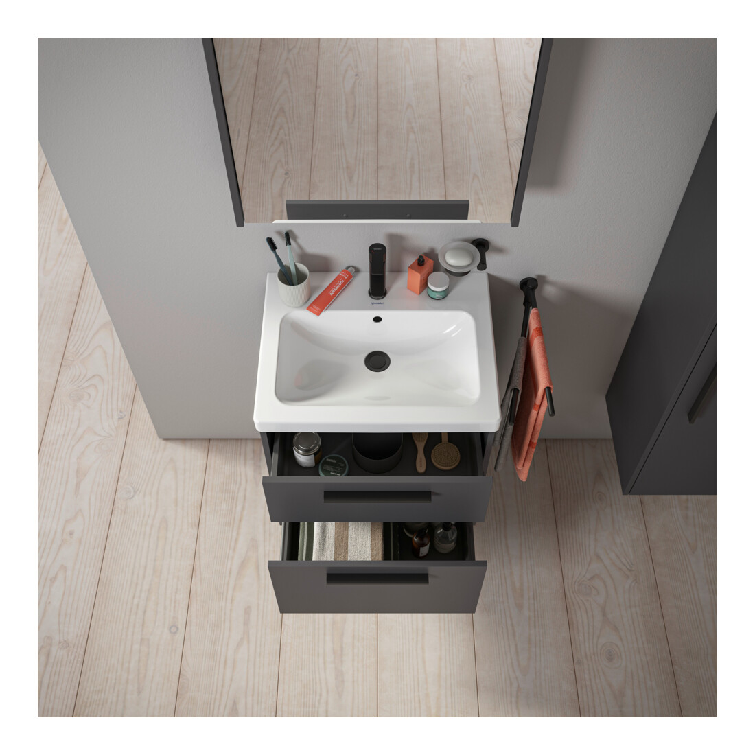 Duravit Waschtischunterschrank D-Code 58,4x55,5x46cm, 2 L, S, graph ma, Gr. sw