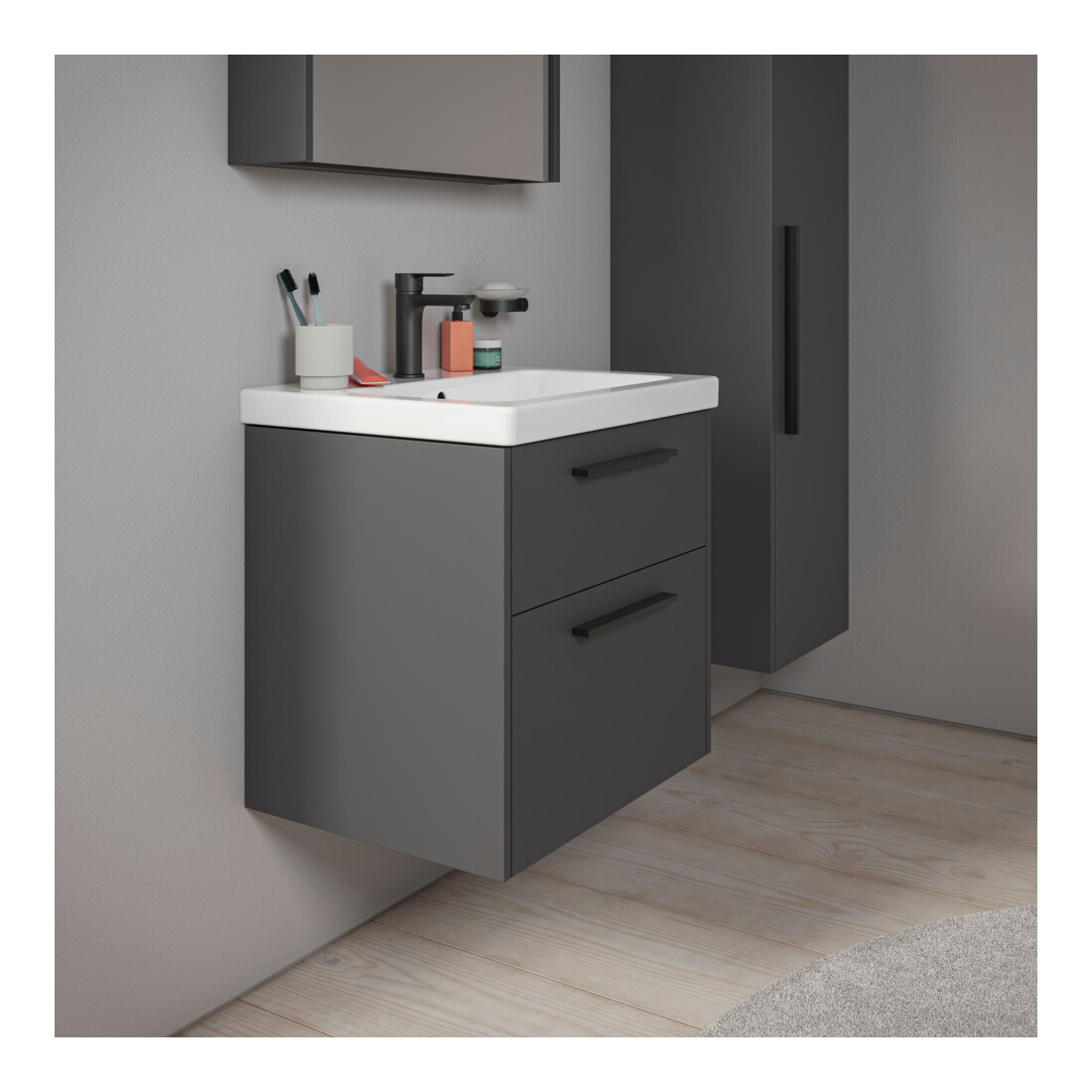 Duravit Waschtischunterschrank D-Code 58,4x55,5x46cm, 2 L, S, graph ma, Gr. sw