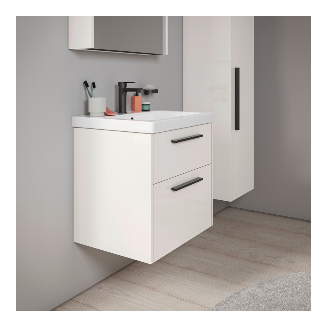 Duravit Waschtischunterschrank D-Code 58,4x55,5x46cm, 2 L, S, we. hgl, Gr. sw