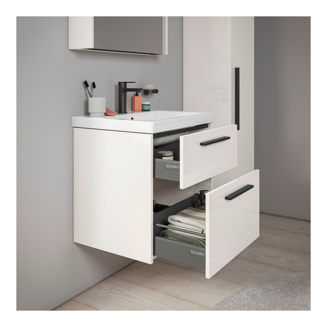 Duravit Waschtischunterschrank D-Code 58,4x55,5x46cm, 2 L, S, we. hgl, Gr. sw