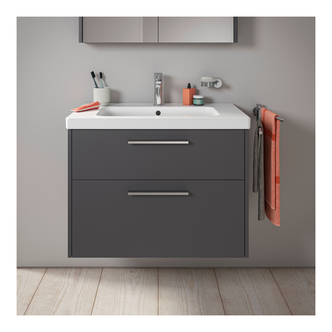 Duravit Waschtischunterschrank D-Code 78,4x55,5x46cm, 2 L, S, gra ma, Gr. chr