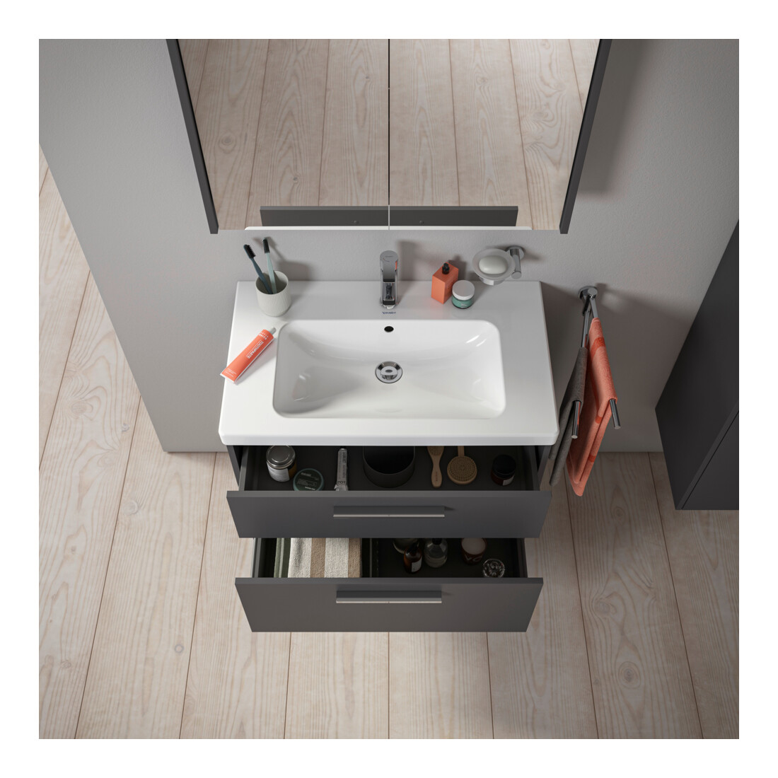 Duravit Waschtischunterschrank D-Code 78,4x55,5x46cm, 2 L, S, gra ma, Gr. chr