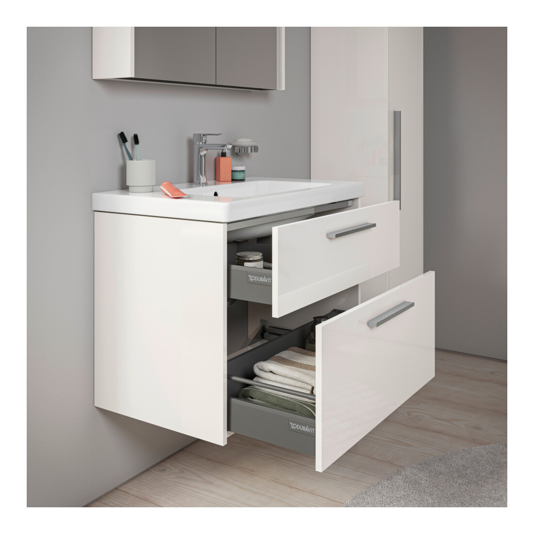 Duravit Waschtischunterschrank D-Code 78,4x55,5x46cm, 2 L, S, we. hgl, Gr. chr