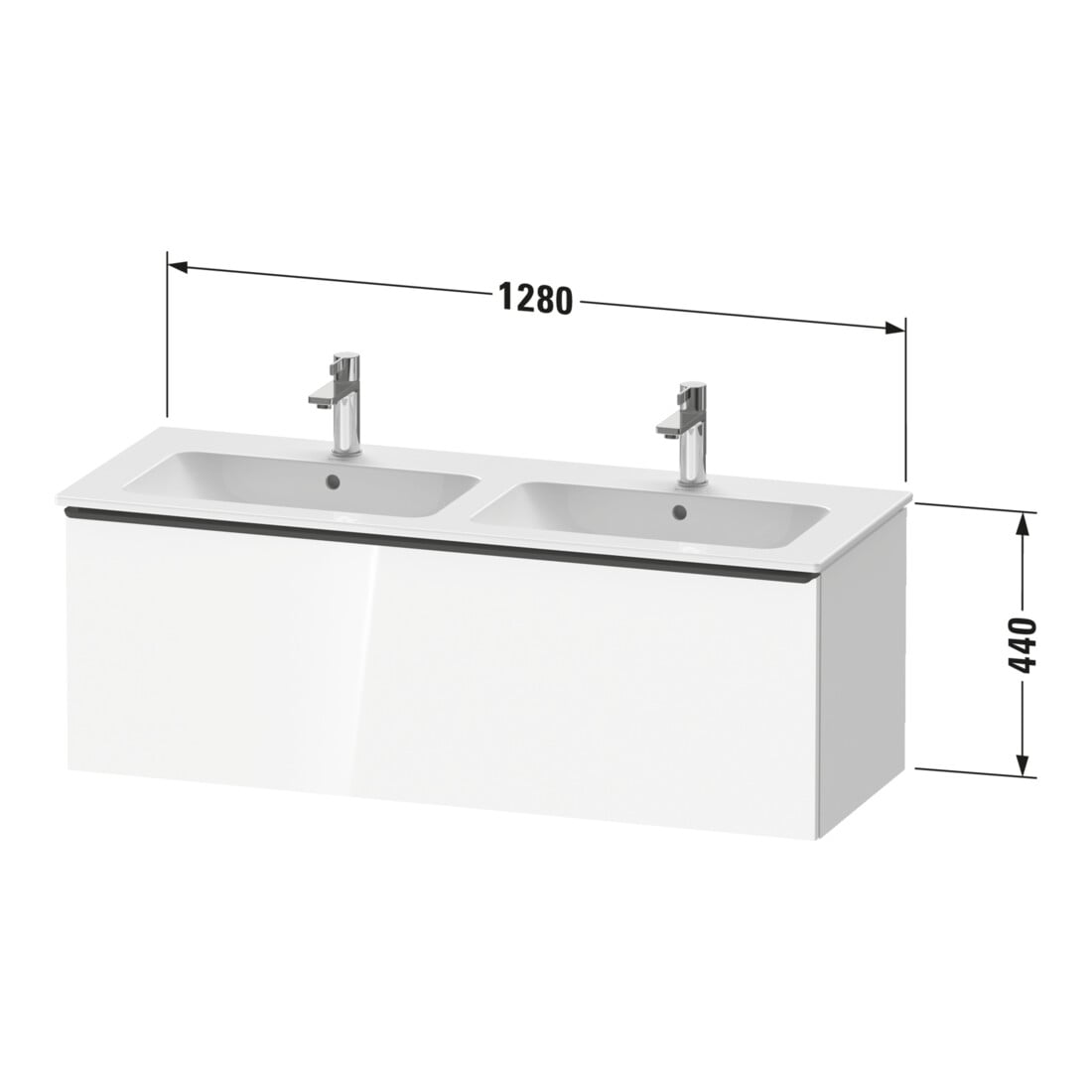 Duravit Waschtischunterschrank D-Neo 128x46,2x44cm, 1 A, wd, schwarz/Eiche sw