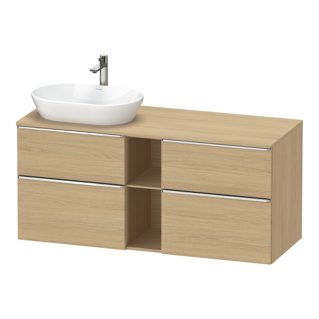 Duravit Waschtischunterschrank D-Neo 140x55cm, 2 SBK, 2 A, B L, chr/Eiche Nat