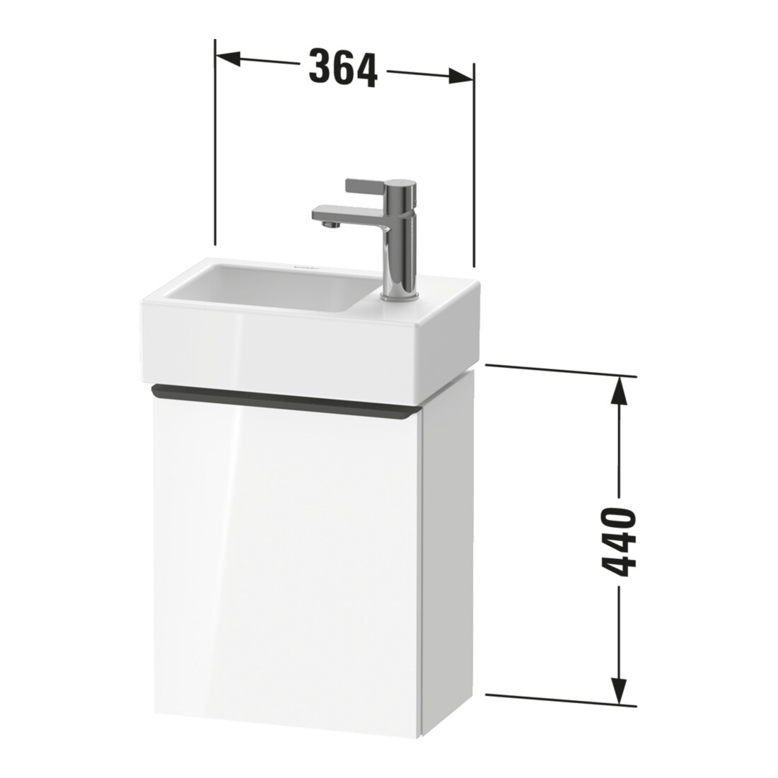 Duravit Waschtischunterschrank D-Neo 36,4x22,2x44cm, 1 Tür, An R, g pol/w hgl