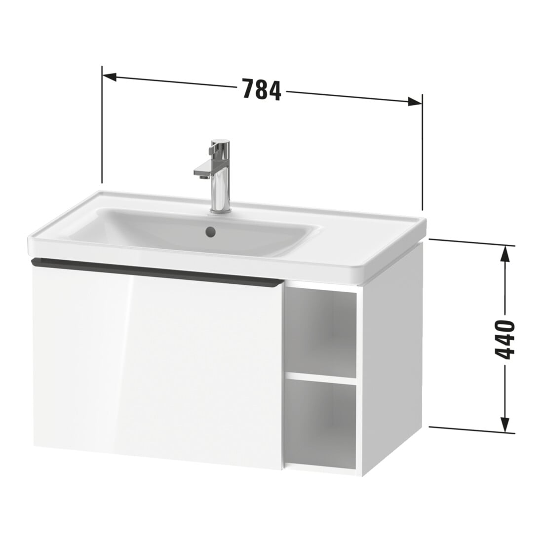 Duravit Waschtischunterschrank D-Neo 78,4x45,2cm, 1 A, B li, chr/Eiche Nat