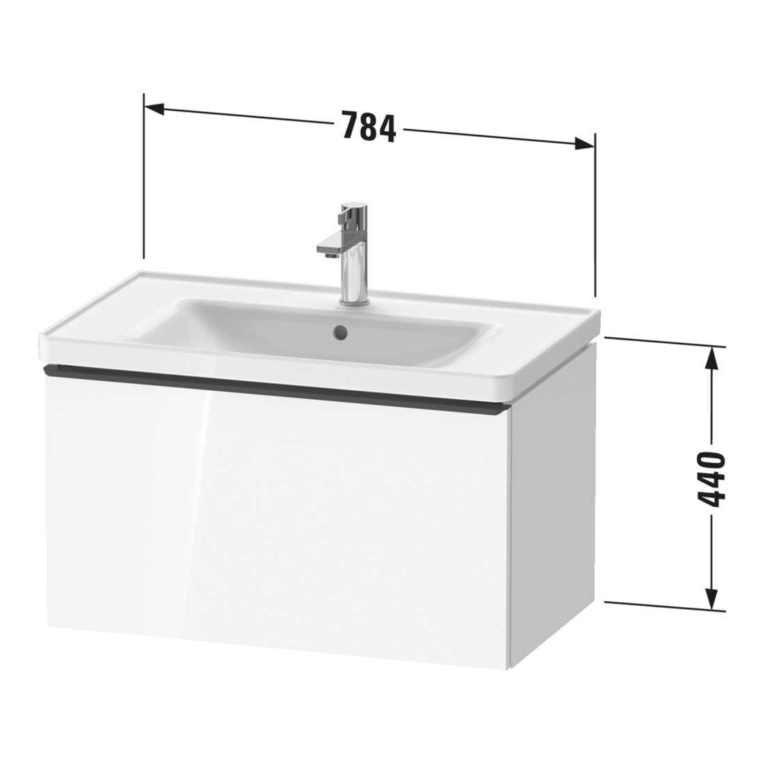 Duravit Waschtischunterschrank D-Neo 78,4x45,2cm, g pol/w ma, 1 Ausz., wandhängend