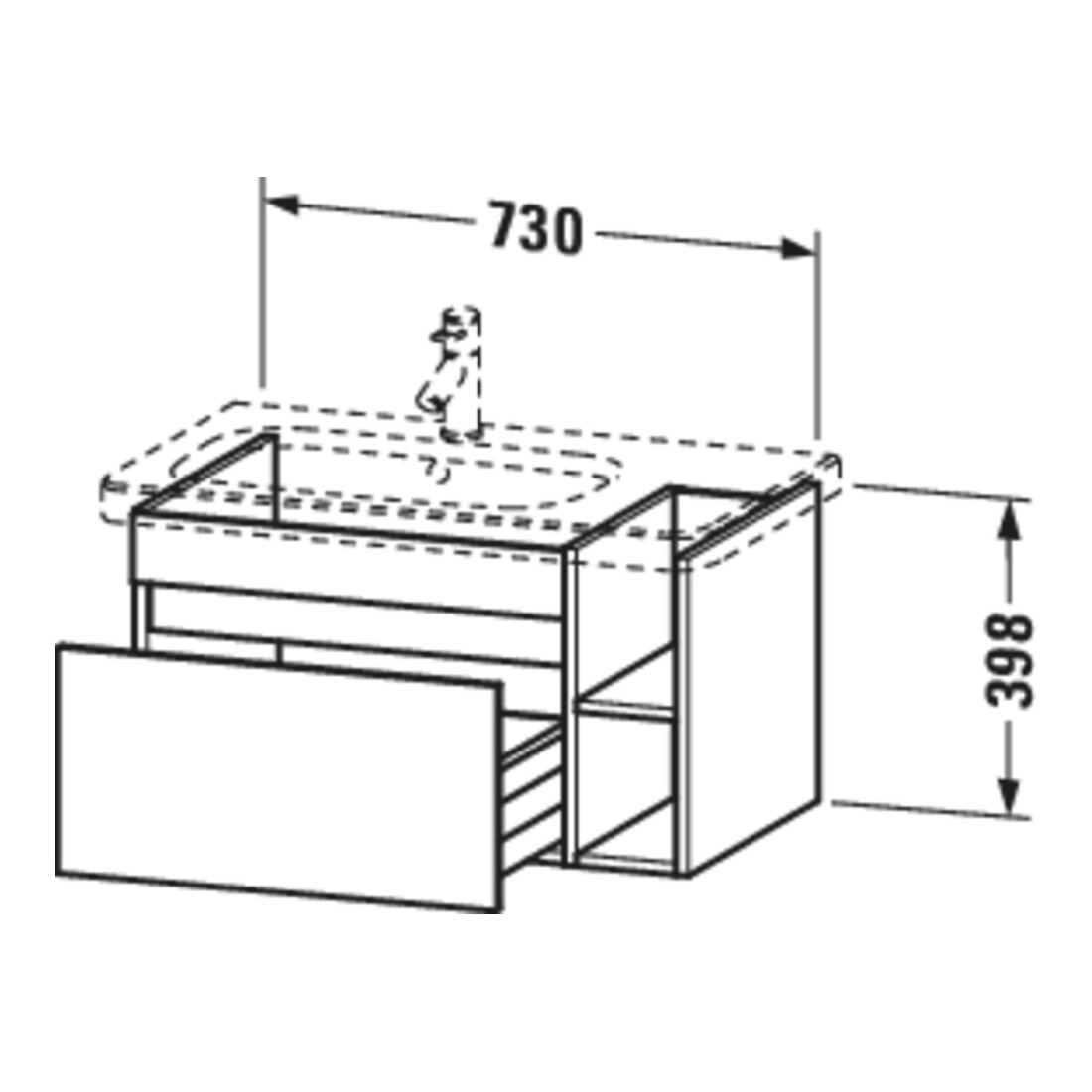 Duravit Waschtischunterschrank DuraStyle 73x44,8cm, B li, Ei nat/weiß ma, 1 Ausz.