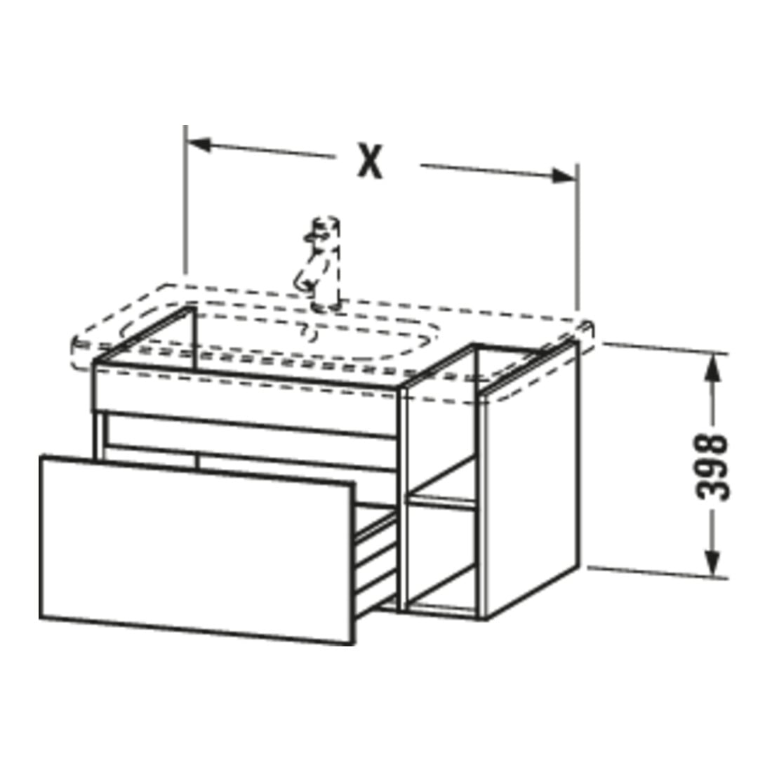 Duravit Waschtischunterschrank DuraStyle 73x44,8cm, B re, we. m/bas ma, 1 Ausz.