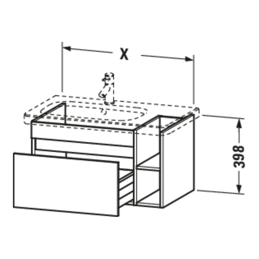 Duravit Waschtischunterschrank DuraStyle 73x44,8cm, Beck. re, bas. matt, 1 Auszug