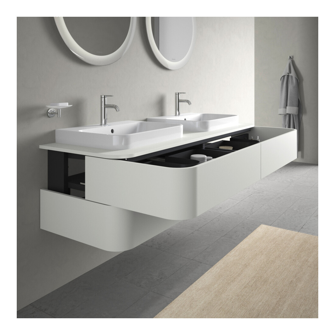 Duravit Waschtischunterschrank Happy D.2 Plus 160x55cm, f K, 4 AZ, f AWT, bs, w s-matt