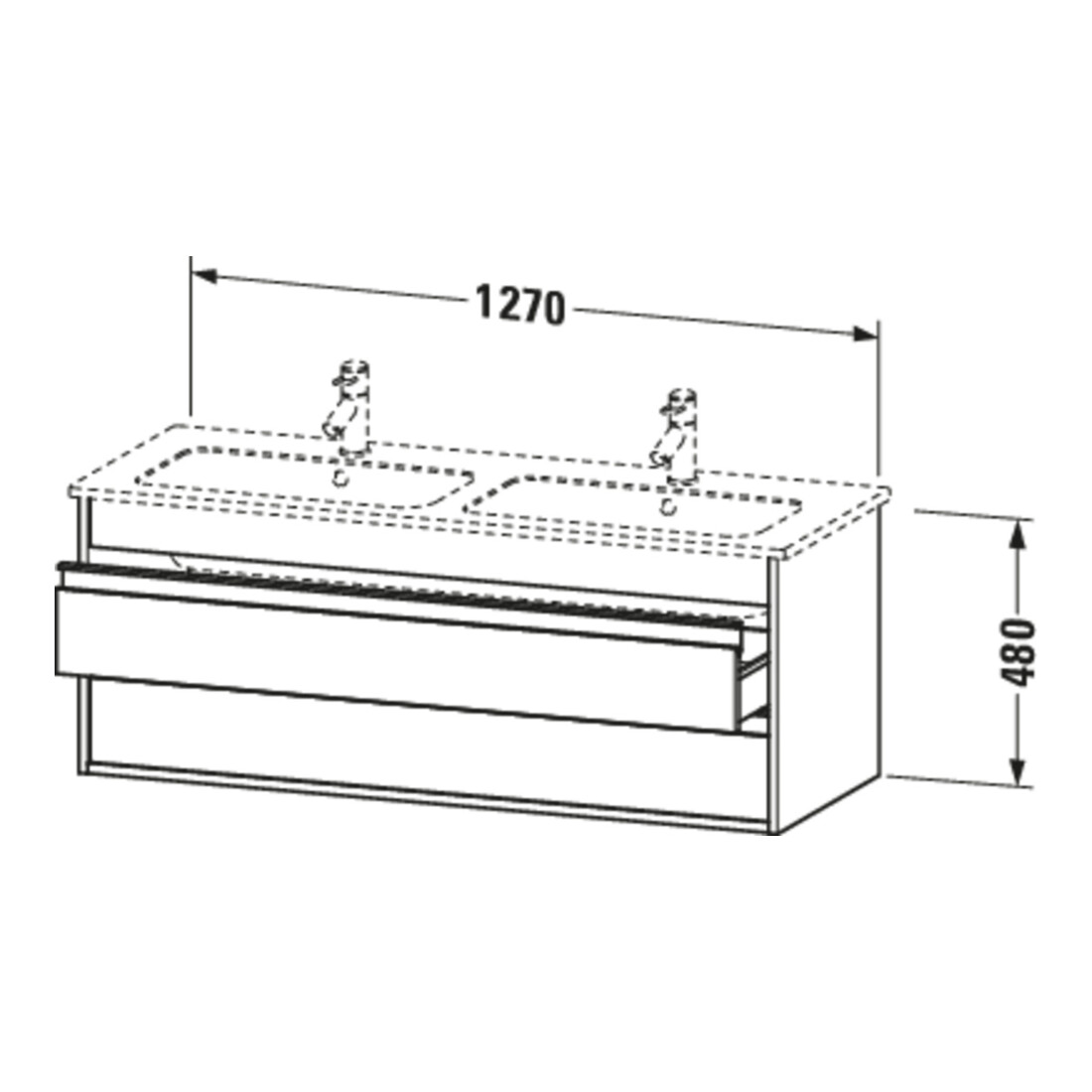 Duravit Waschtischunterschrank Ketho 127x47,5x48cm, 2 Schubk., wandhängend, bas. ma