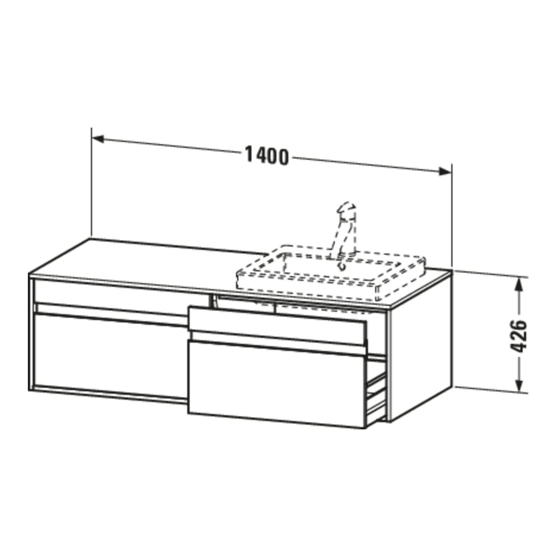 Duravit Waschtischunterschrank Ketho 140x55x42,6cm, EWT, 2 AZ, B re, Ei sw