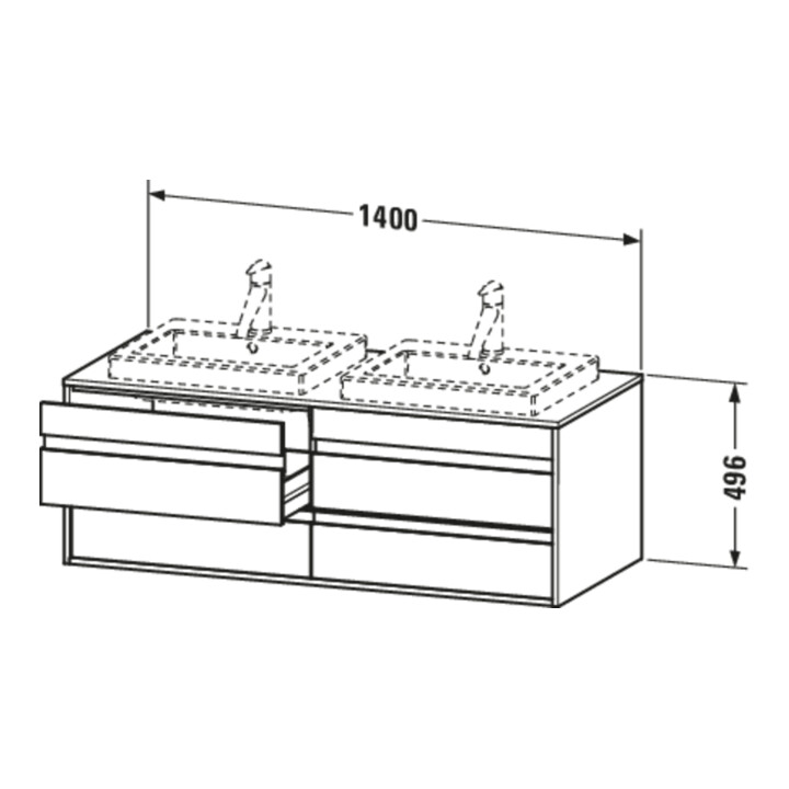 Duravit Waschtischunterschrank Ketho 140x55x49,6cm, f EWT, 4 La, B li, Ei sw