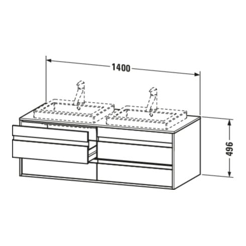Duravit Waschtischunterschrank Ketho 140x55x49,6cm, f EWT, 4 La, B re, lei