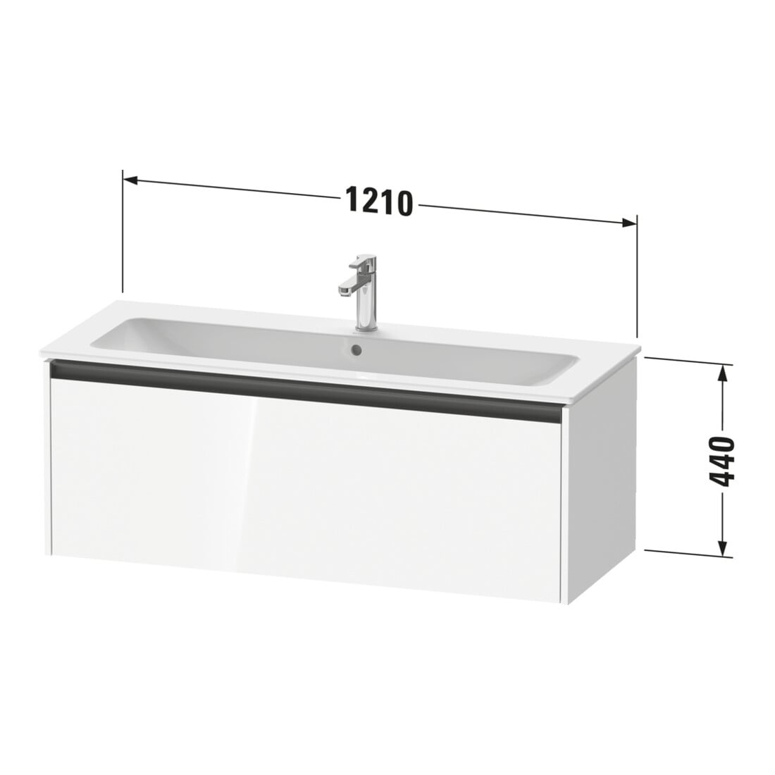 Duravit Waschtischunterschrank Ketho.2 121x48cm, Ei sw, 1 Auszug, wandhängend