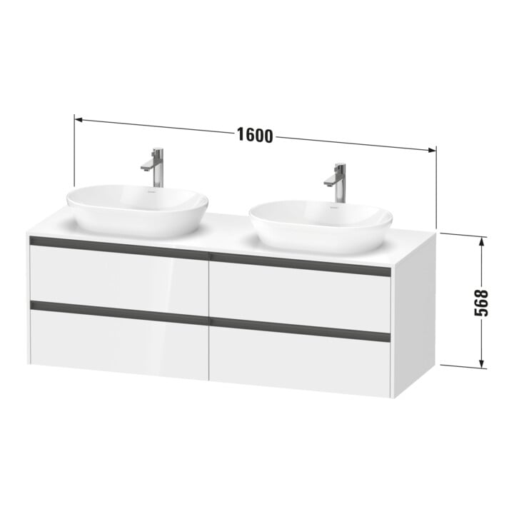 Duravit Waschtischunterschrank Ketho.2 160x55cm, B re, bas. ma, 4 Schub., wandhängend