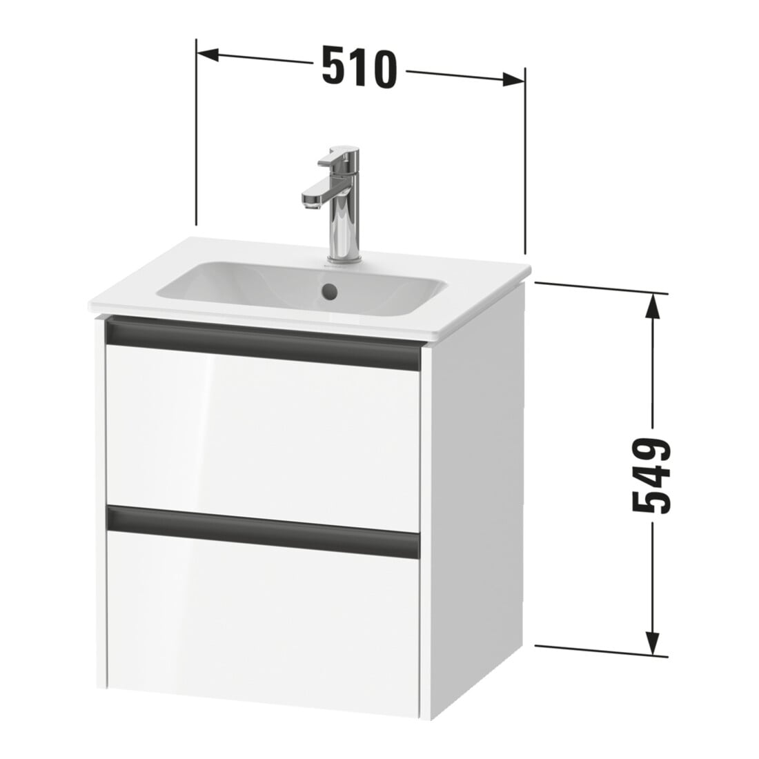 Duravit Waschtischunterschrank Ketho.2 51x42x54,9cm, 2 Schub., wandhängend, Tau matt