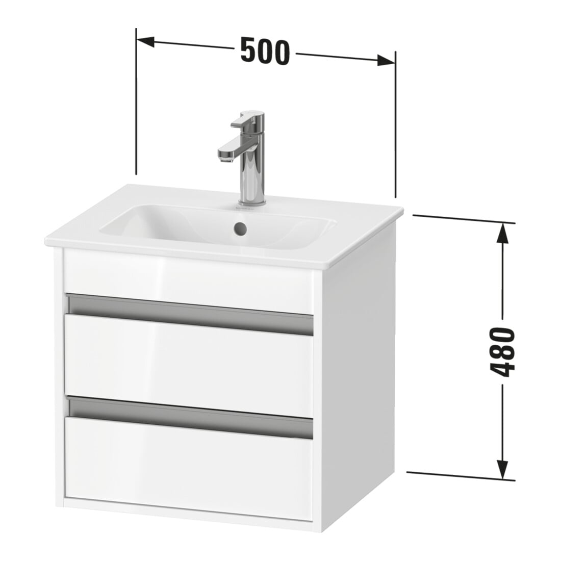 Duravit Waschtischunterschrank Ketho Compact 50x41,2x48cm, 2 Schubk., wandhängend, we matt