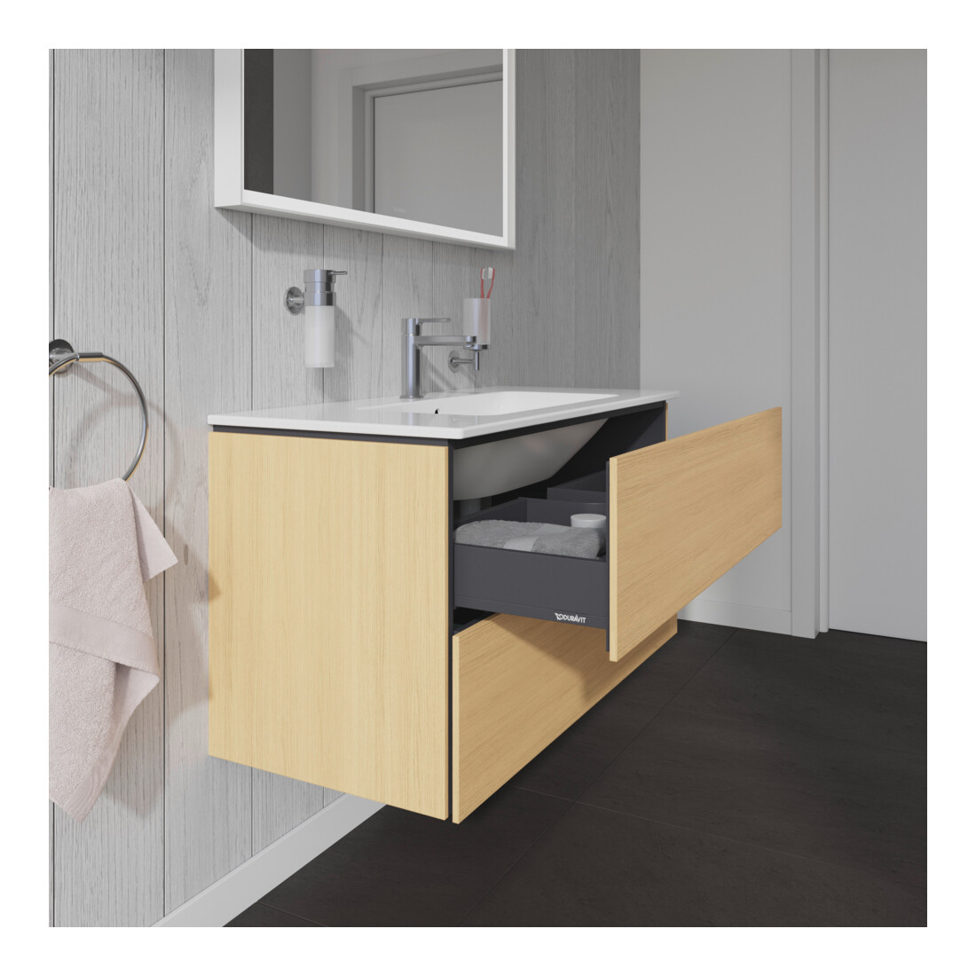 Duravit Waschtischunterschrank L-Cube 102x48,1cm, Ei Nat, 2 Schubk., wandhängend