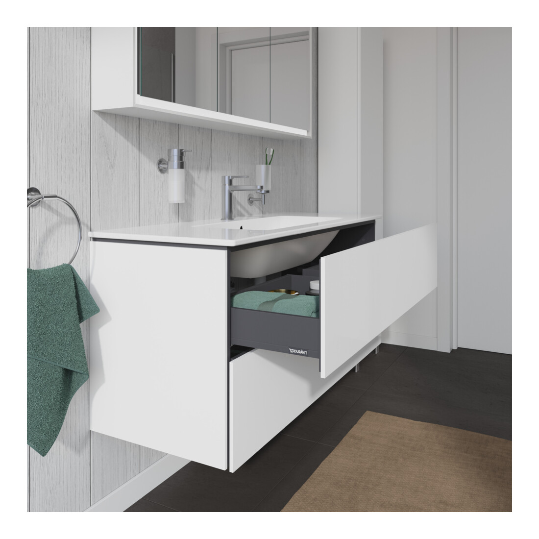 Duravit Waschtischunterschrank L-Cube 122x48,1cm, we. hgl, 2 Schub., wandhängend