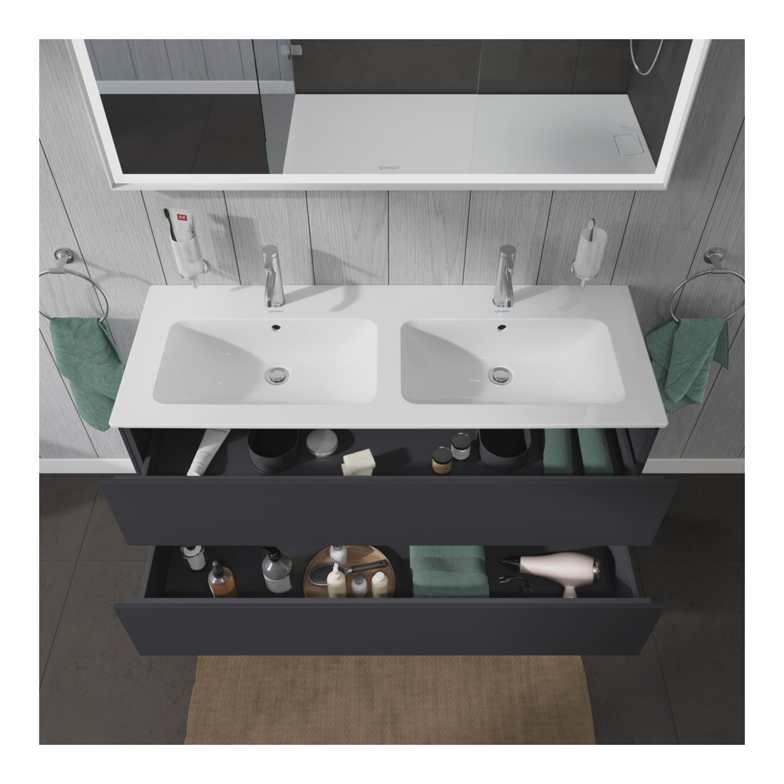 Duravit Waschtischunterschrank L-Cube 129x48,1x55cm, 2 Schub., wandhängend, graph ma
