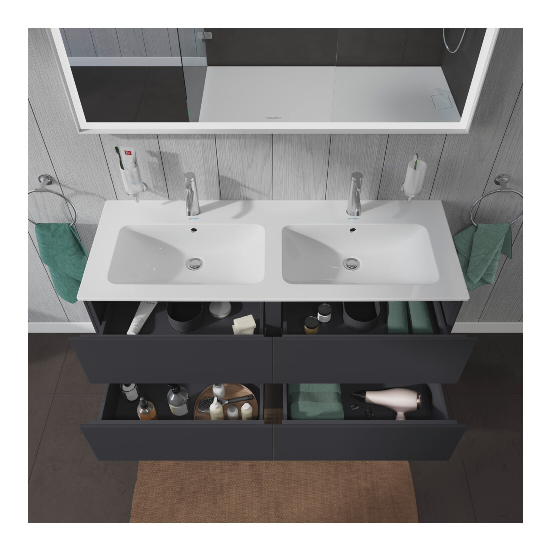 Duravit Waschtischunterschrank L-Cube 129x48,1x55cm, 4 Schub., wandhängend, graph ma