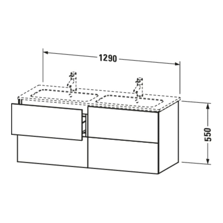 Duravit Waschtischunterschrank L-Cube 129x48,1x55cm, 4 Schub., wandhängend, med. Ei