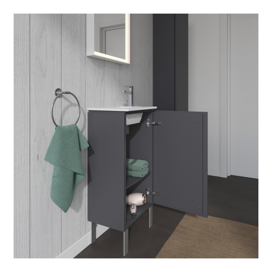 Duravit Waschtischunterschrank L-Cube 42x29,4x70,4cm, steh., Tür re, graph ma
