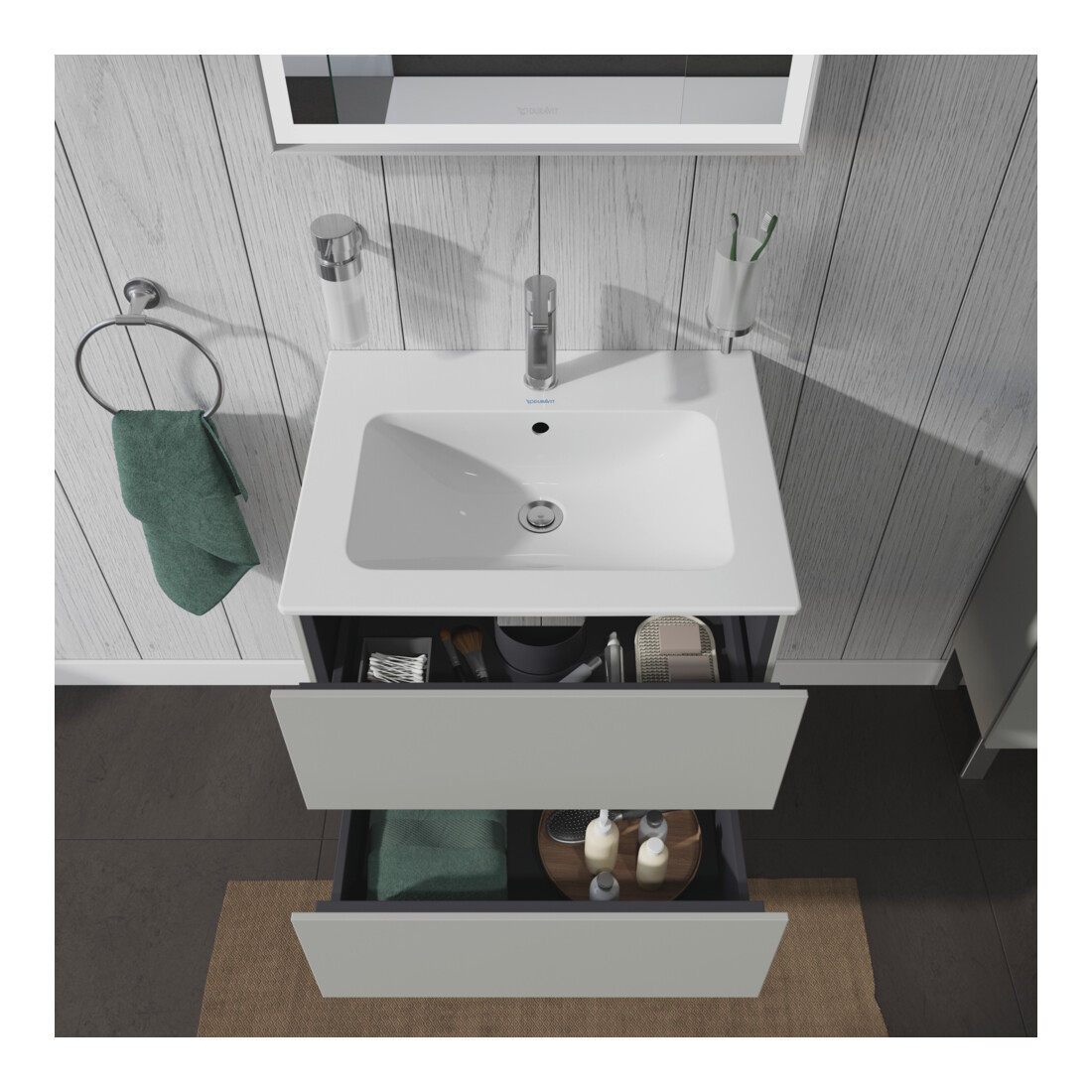 Duravit Waschtischunterschrank L-Cube 62x48,1cm, betongr ma, 2 Schub., wandhängend