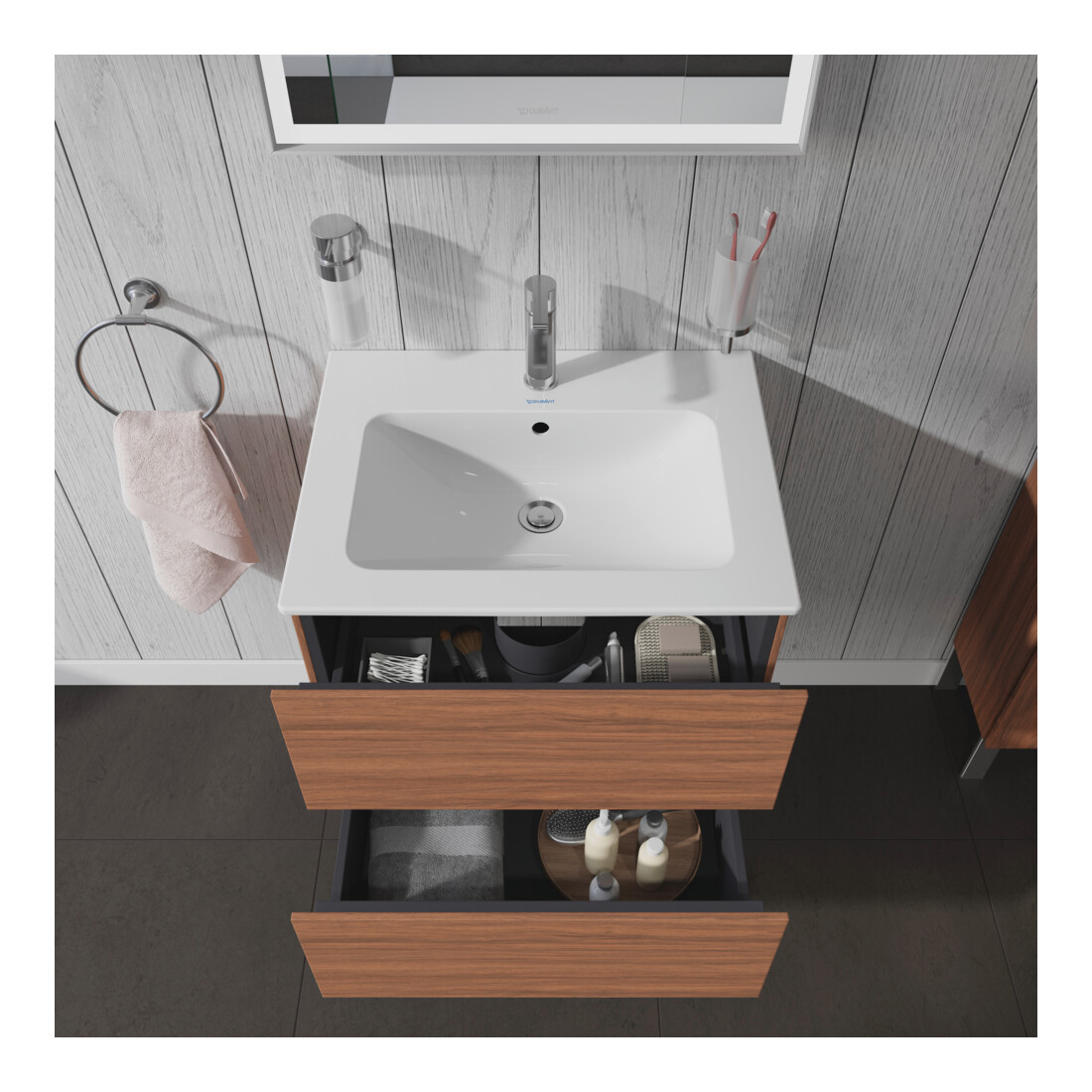 Duravit Waschtischunterschrank L-Cube 62x48,1cm, Nussb Nat, 2 Schub., wandhängend