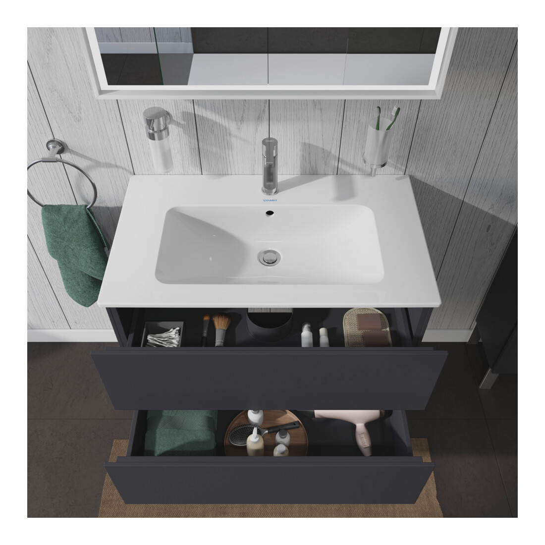 Duravit Waschtischunterschrank L-Cube 82x48,1cm, graph ma, 2 Schub., wandhängend