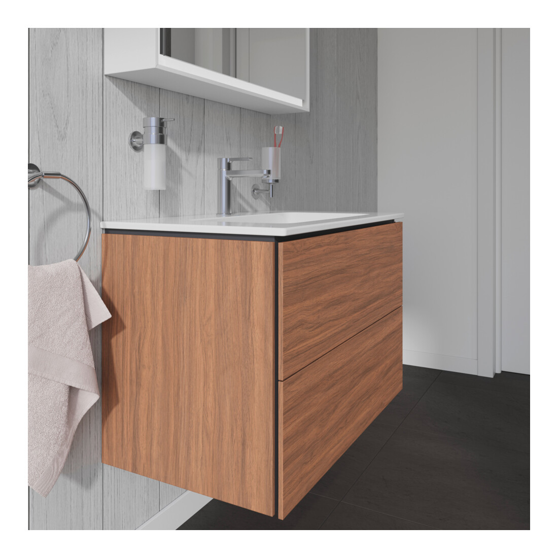 Duravit Waschtischunterschrank L-Cube 82x48,1cm, Nussb Nat, 2 Schub., wandhängend