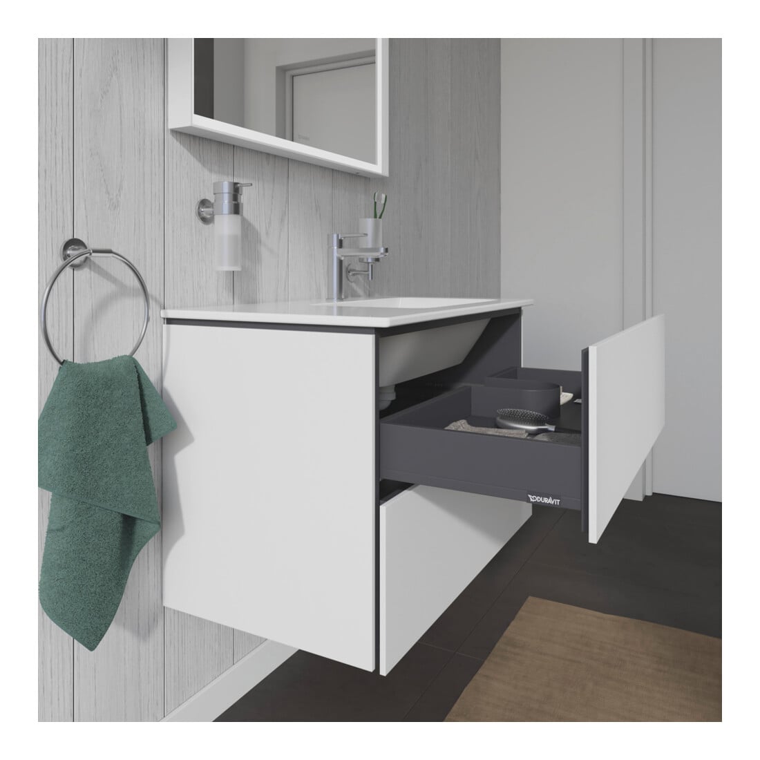 Duravit Waschtischunterschrank L-Cube 82x48,1x55cm, 2 Schub., Beck. re, we. ma