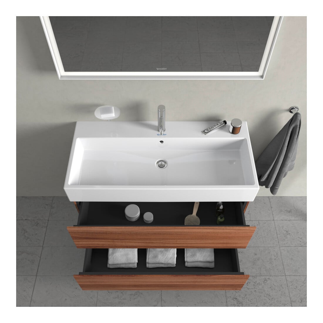 Duravit Waschtischunterschrank L-Cube 98,4x 45,9cm, Nussb Nat, 2 Schub., wandhängend