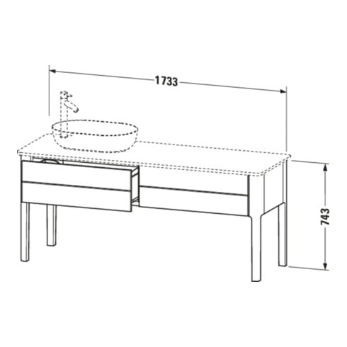 Duravit Waschtischunterschrank Luv 173,3x57x74,3cm, 2 AZ, st, L, Tau s-matt
