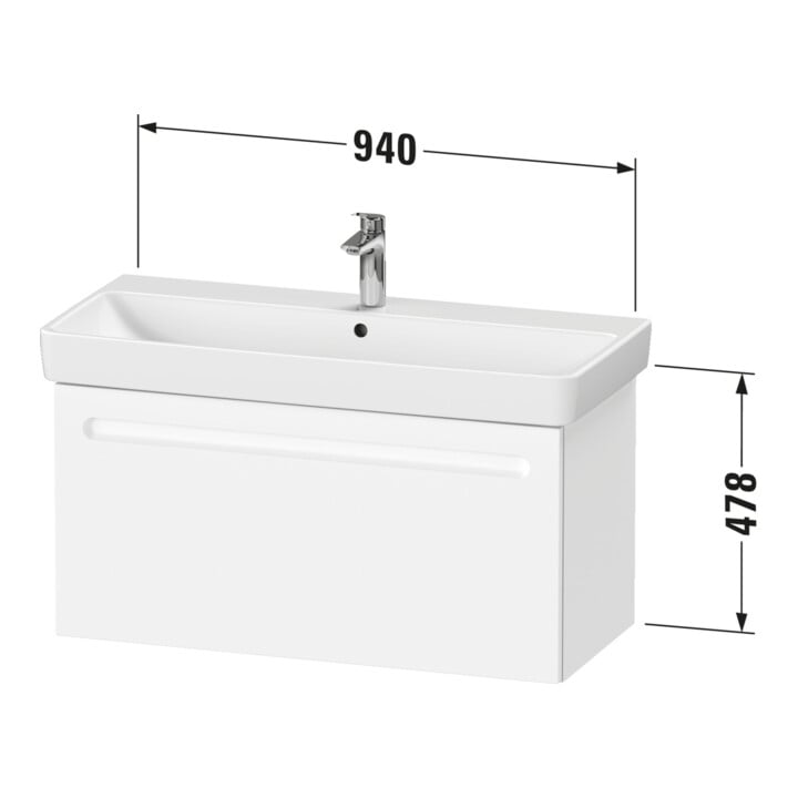 Duravit Waschtischunterschrank No. 1 1 Ausz., wandhängend, 94x42,6x47,8cm, we Matt