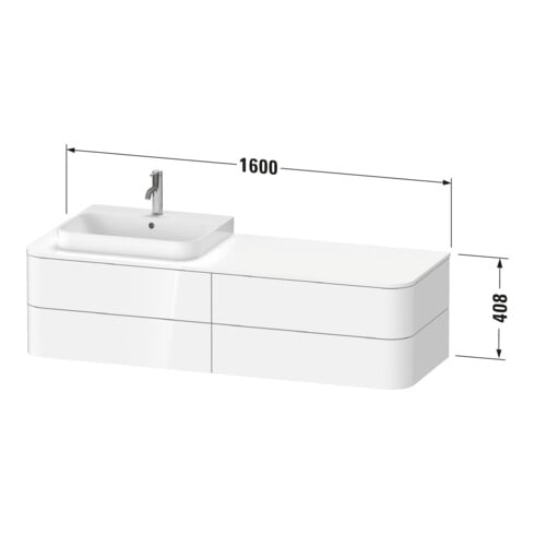 Duravit Waschtischunterschrank o. ES Happy D.2 Plus 40,8x160cm, 4 SchKa., we. matt, links