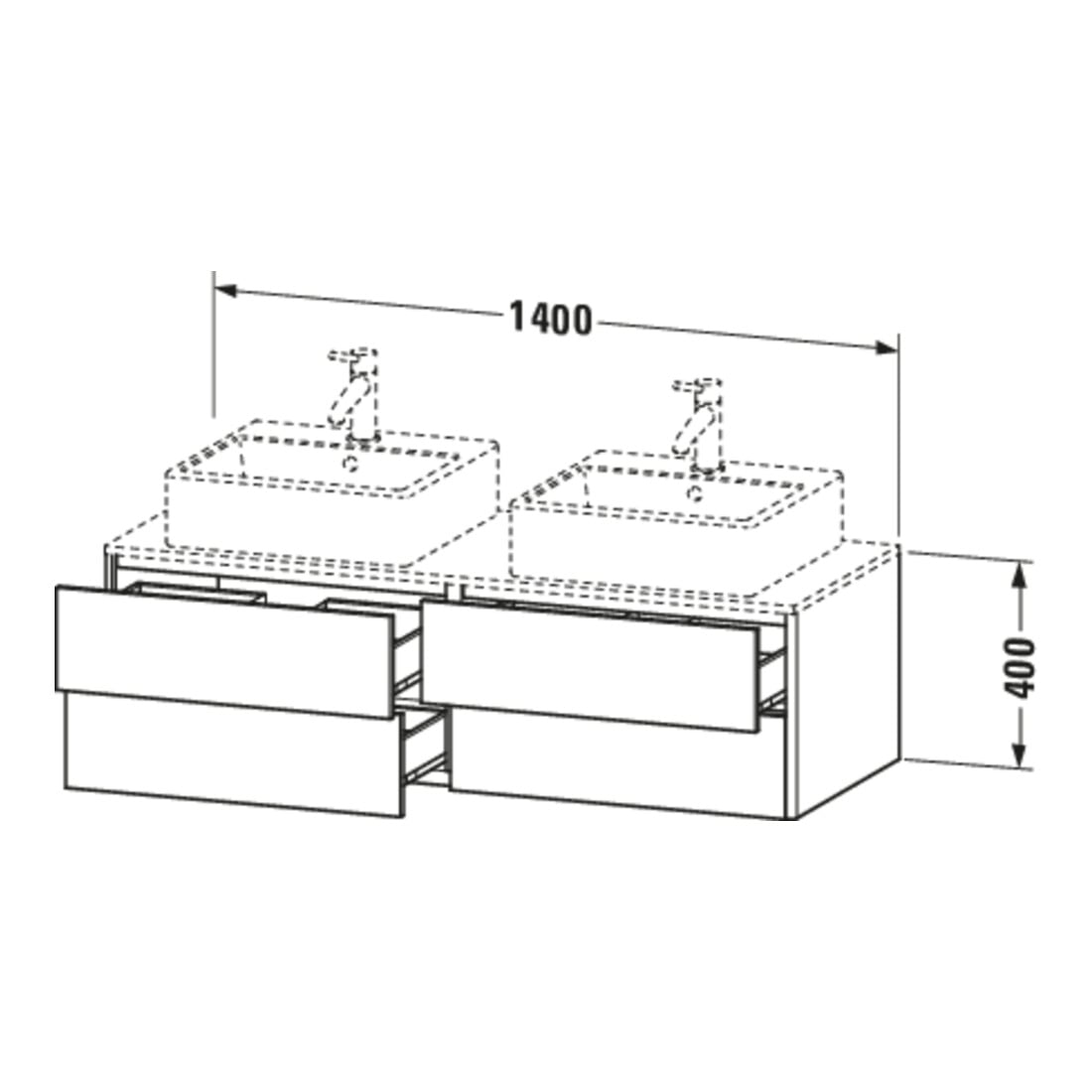 Duravit Waschtischunterschrank XSquare 140x54,8x40cm, 4 La, B bs, wd, graph m