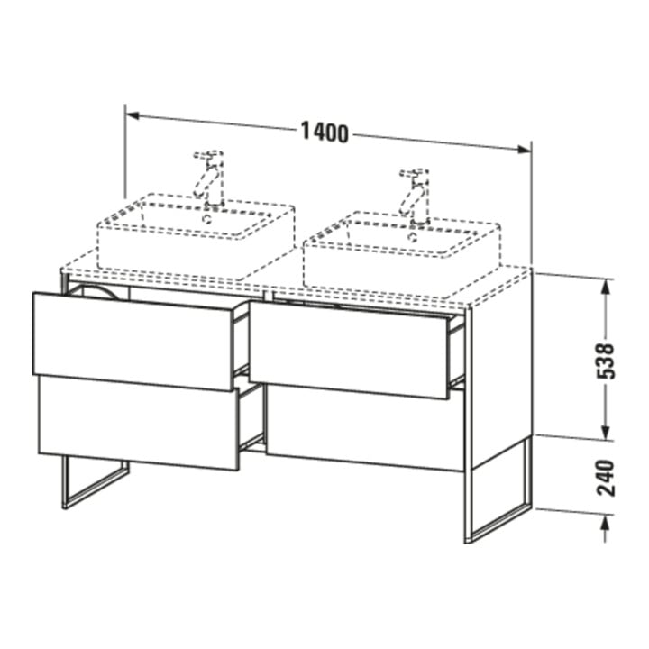 Duravit Waschtischunterschrank XSquare 140x54,8x77,8cm, 4 Ausz., steh., graph m
