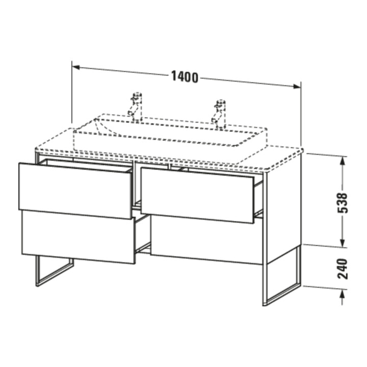 Duravit Waschtischunterschrank XSquare 140x54,8x77,8cm, 4 La, steh., graph m
