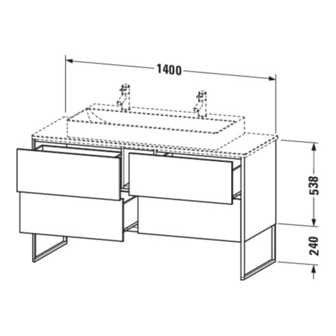 Duravit Waschtischunterschrank XSquare 140x54,8x77,8cm, 4 La, steh., we matt