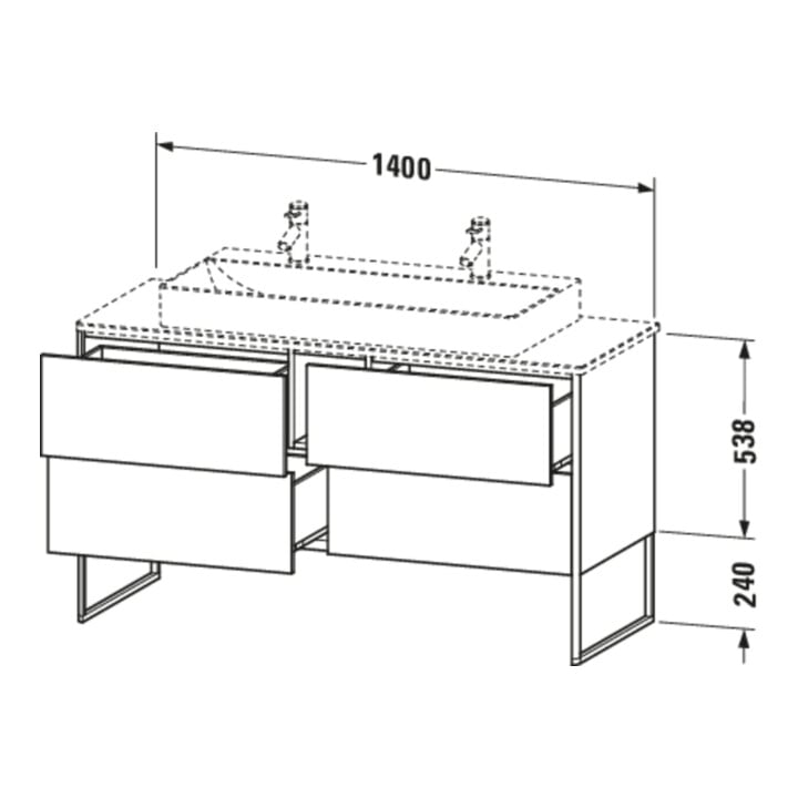 Duravit Waschtischunterschrank XSquare 140x54,8x77,8cm, 4 Schubk., steh., Ei sw