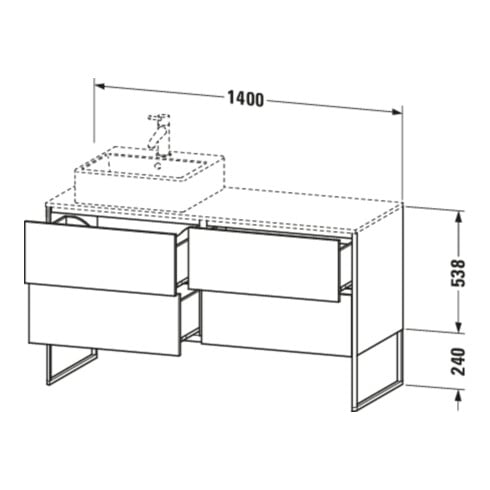 Duravit Waschtischunterschrank XSquare 140x77,8x53,8cm, 4 AZ, st, B l, Tau matt