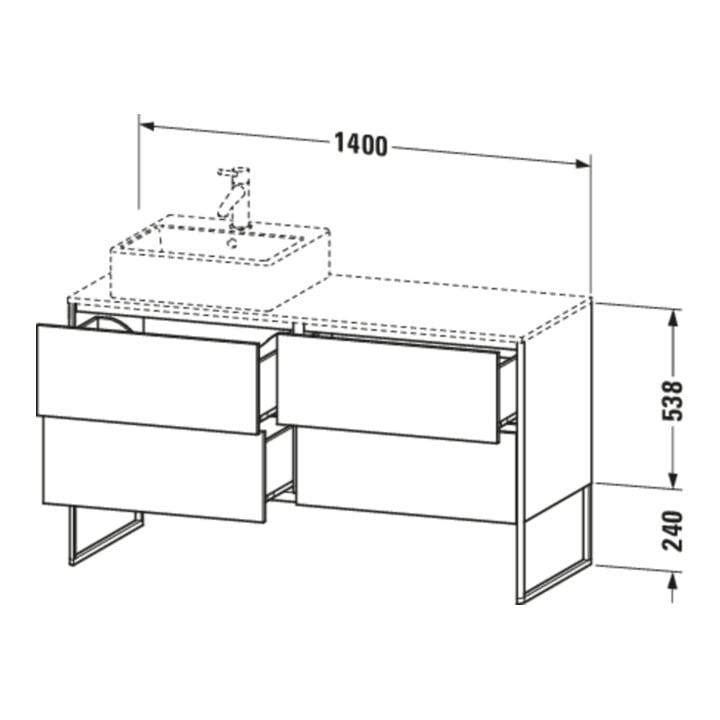 Duravit Waschtischunterschrank XSquare 140x77,8x53,8cm, 4 AZ, st, B re, bas. m