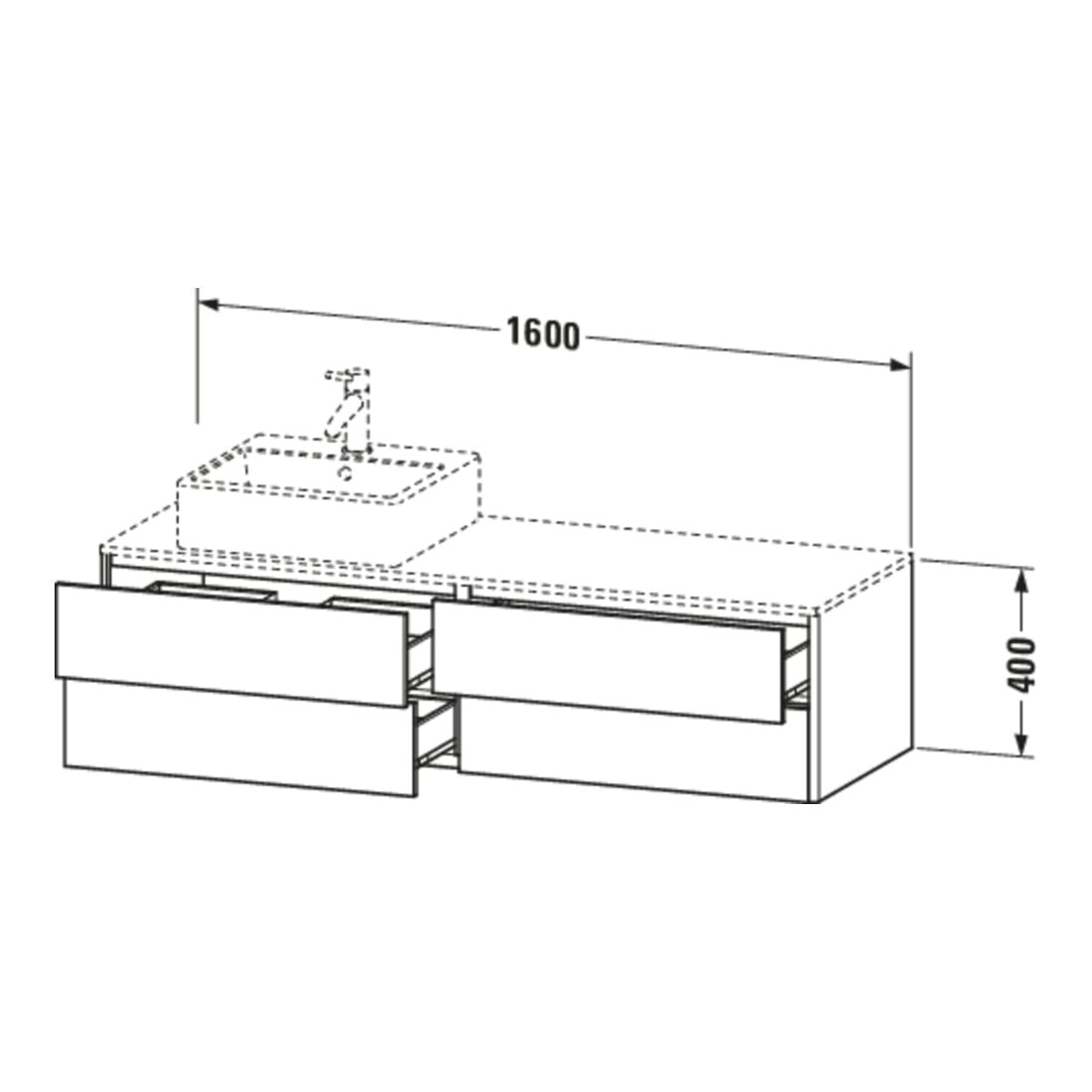 Duravit Waschtischunterschrank XSquare 160x54,8x40cm, 4 La, wd, Beck. li, we m